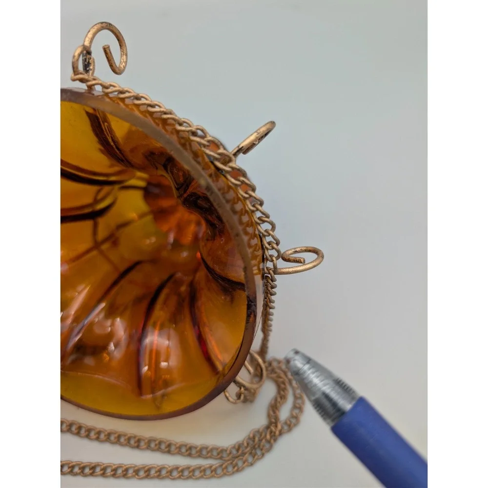 Vintage Hanging Amber Glass Planter 16